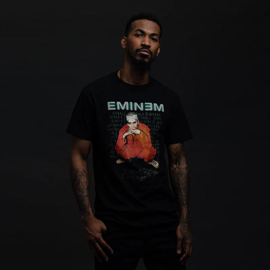 Eminem Orange Jumpsuit Photo Black T-Shirt - Authentic Hip-Hop Merchandise